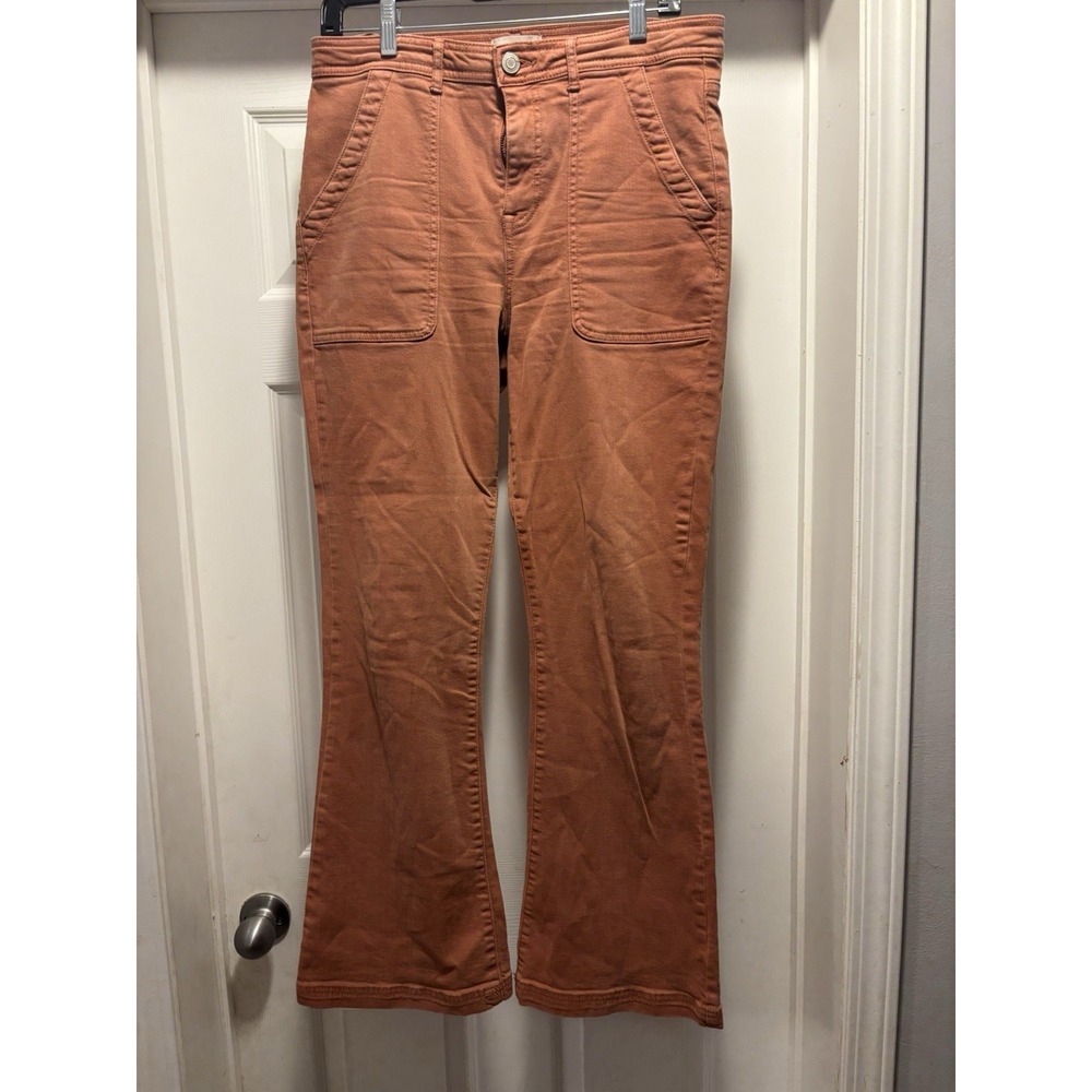 Knox Rose Pants Womens 10 Rust Flare Patch Pocket Twill‎ Stretch Casual Boho